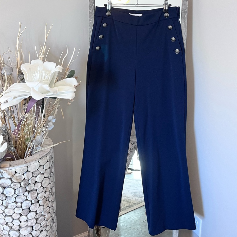 Navy Blue Color Sailor Style Wide Leg Pants
